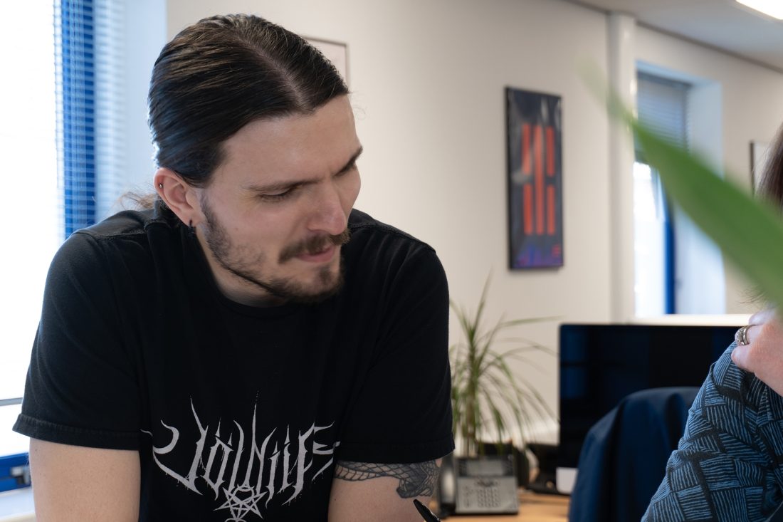 Luke reviewing work