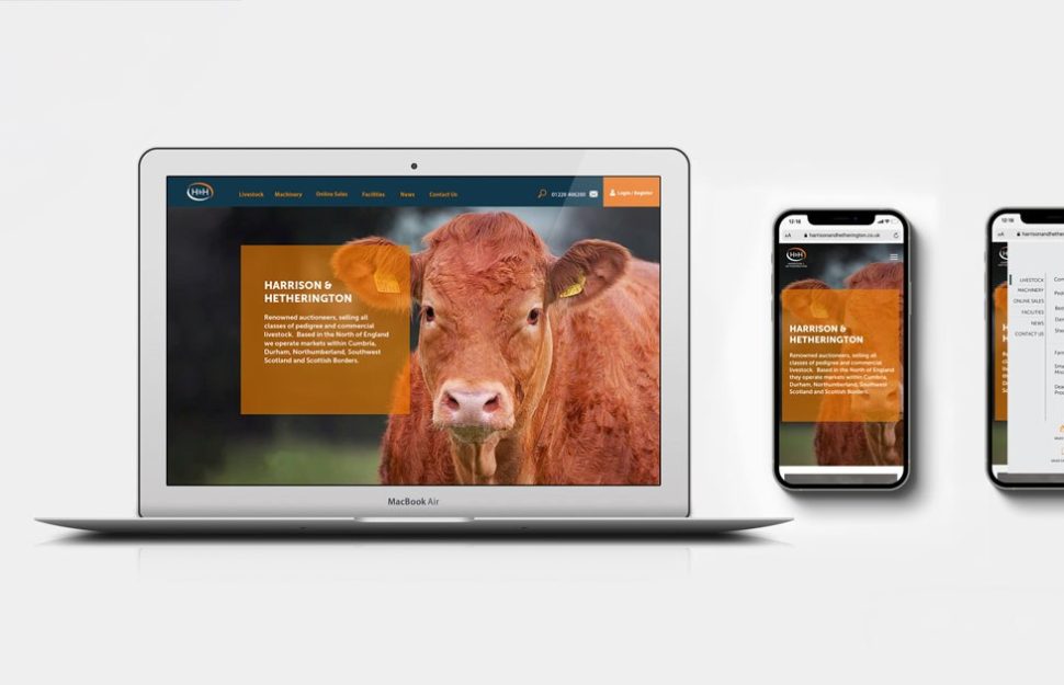 H&H website mockups on laptop and phones highlighting responsiveness