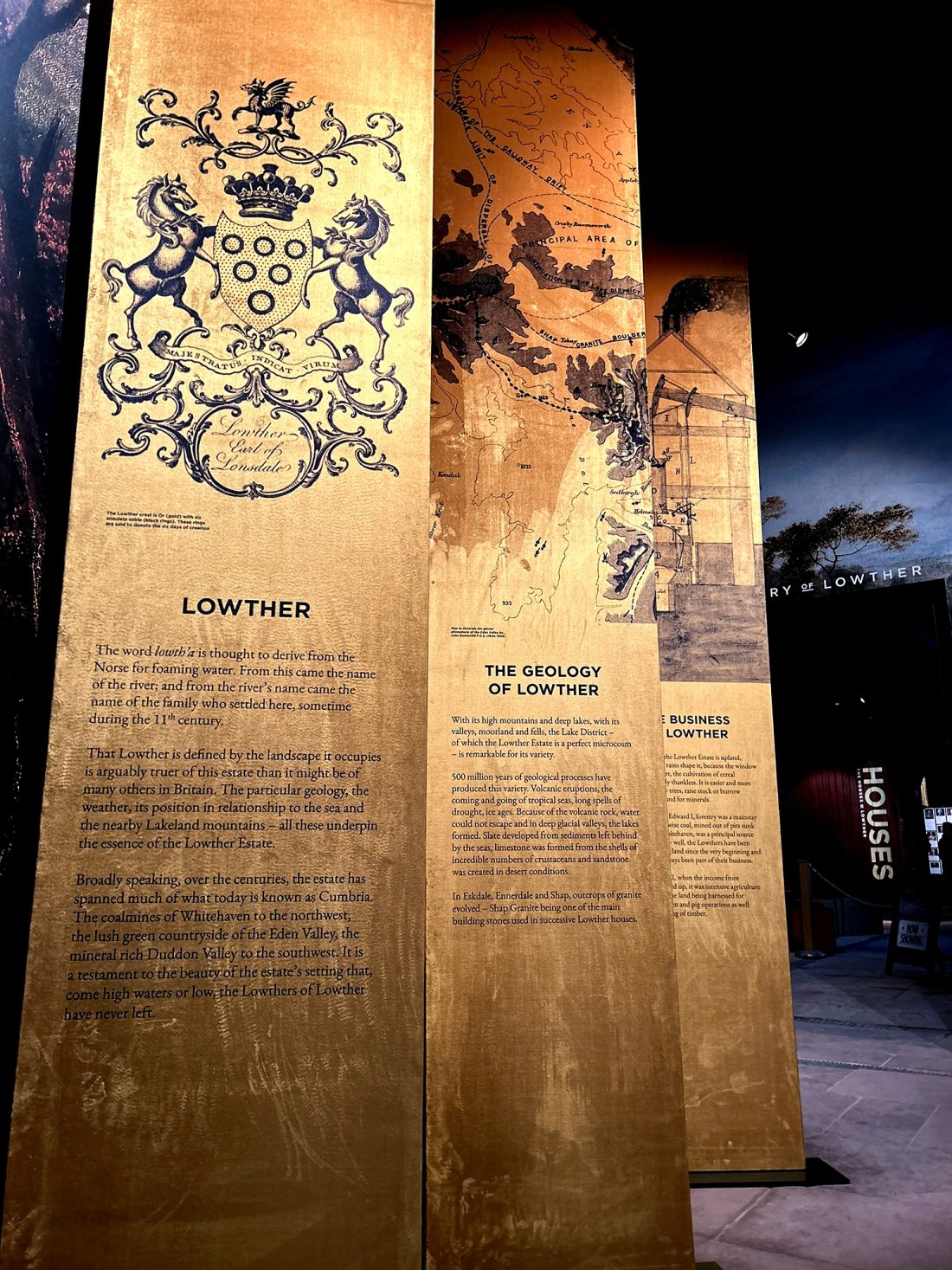 The Story of Lowther Exhibition Gold freestanding panels