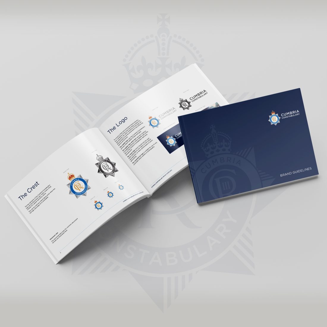 Cumbria Constabulary's new brand book outlining police crest usage and application.