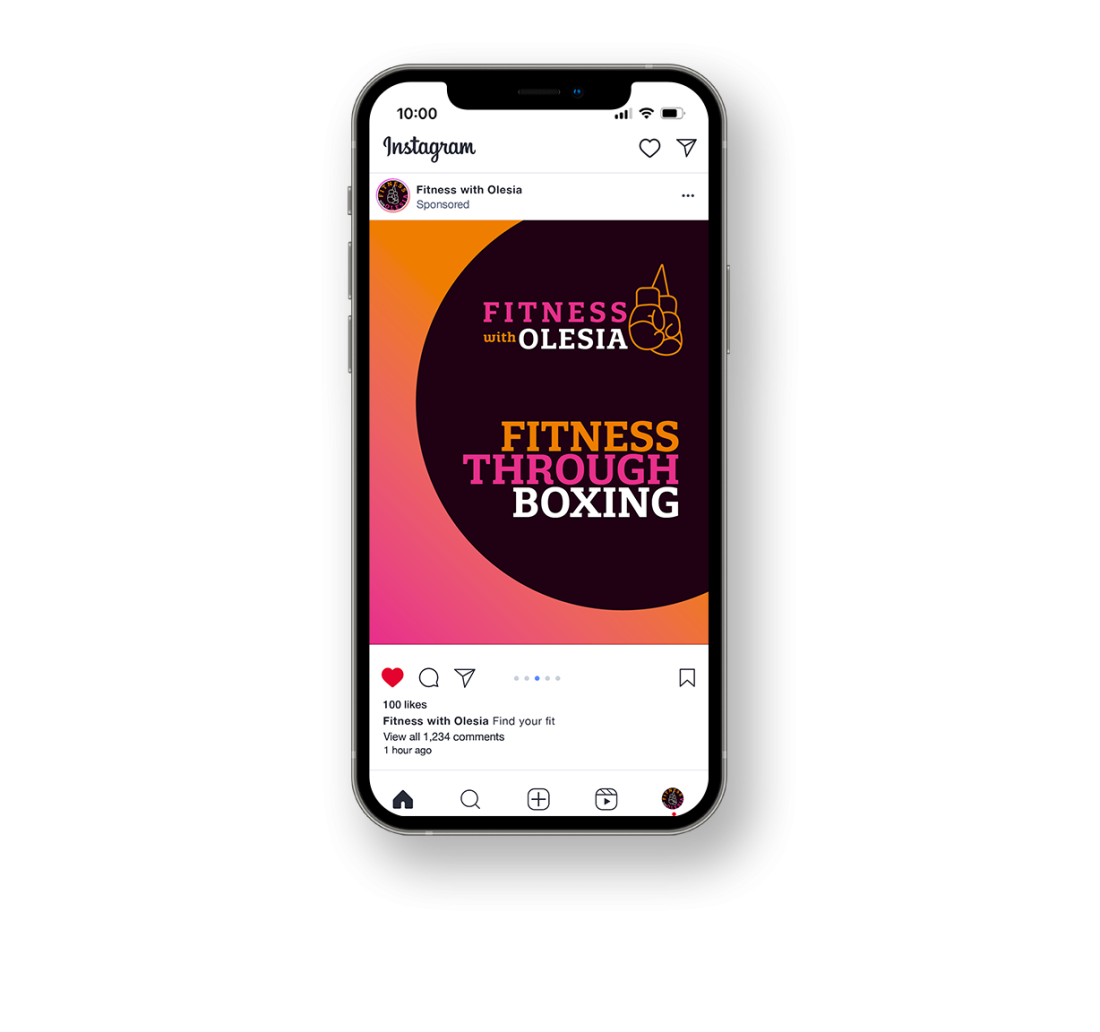 Iphone displaying Instagram post for a boxing business.