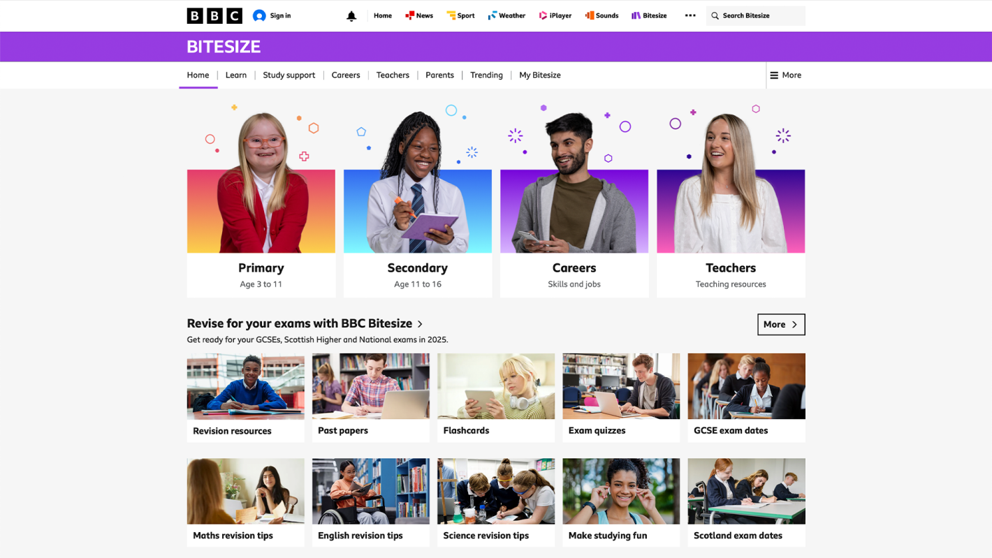 Screenshot of BBC Bitesize site