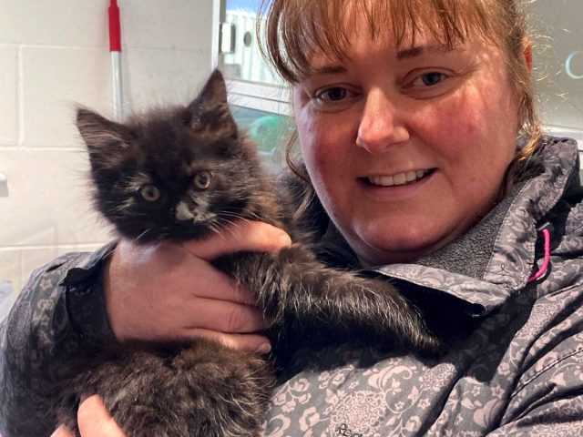 Dawn Woods cuddling a cat at Eden Animal Rescue