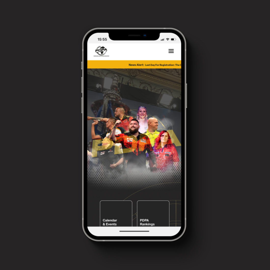 Professional Darts Players Association Website on Mobile