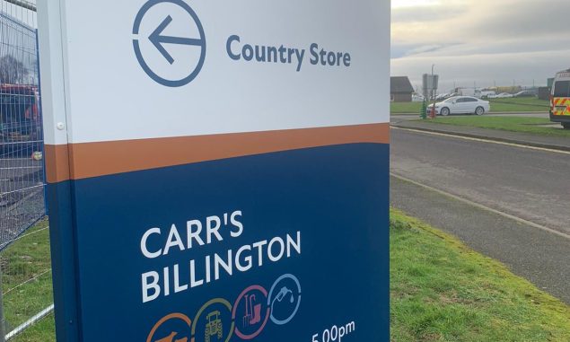 Totem with directions to Carr's Billington stores