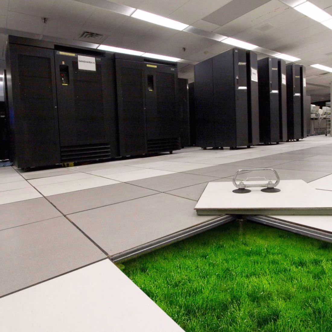 Grass in server room to visualise green hosting