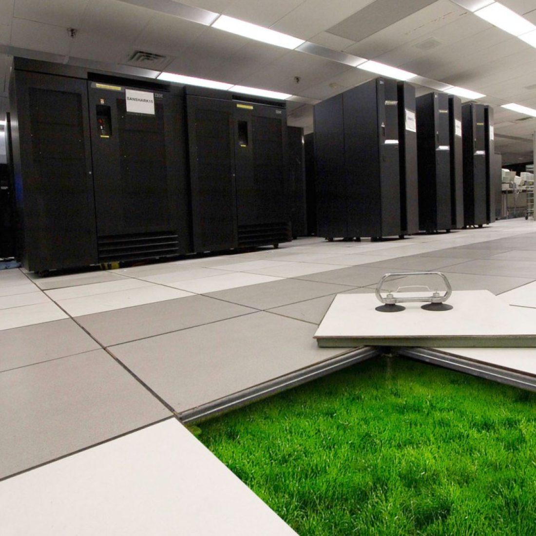 Grass in server room to visualise green hosting