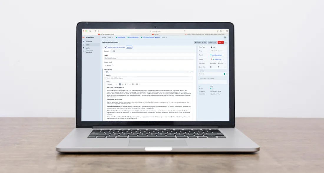 Mockup of MacBook with Craft CMS on screen