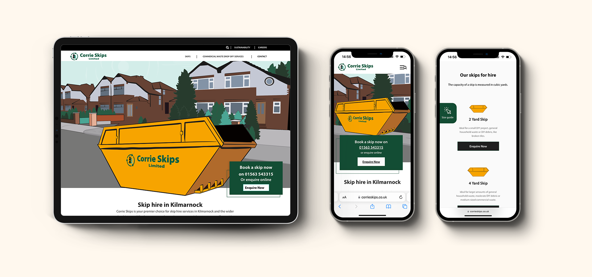 Website design for Corrie Skips