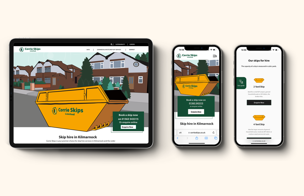 Website design for Corrie Skips