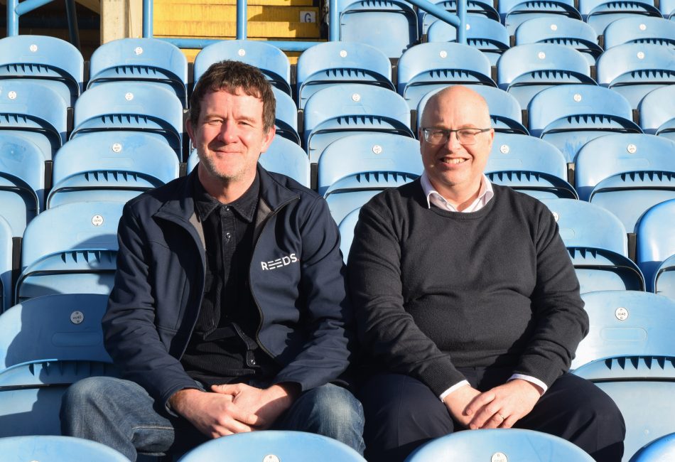 Jonathan Nagle (Reeds director) and Nigel Clibbens (Carlisle United FC CEO) sat at Brunton Park